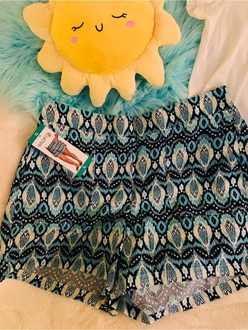 Wildfox Teal White Loungewear Set T-Shirt Shorts Matching Set Women’s XL